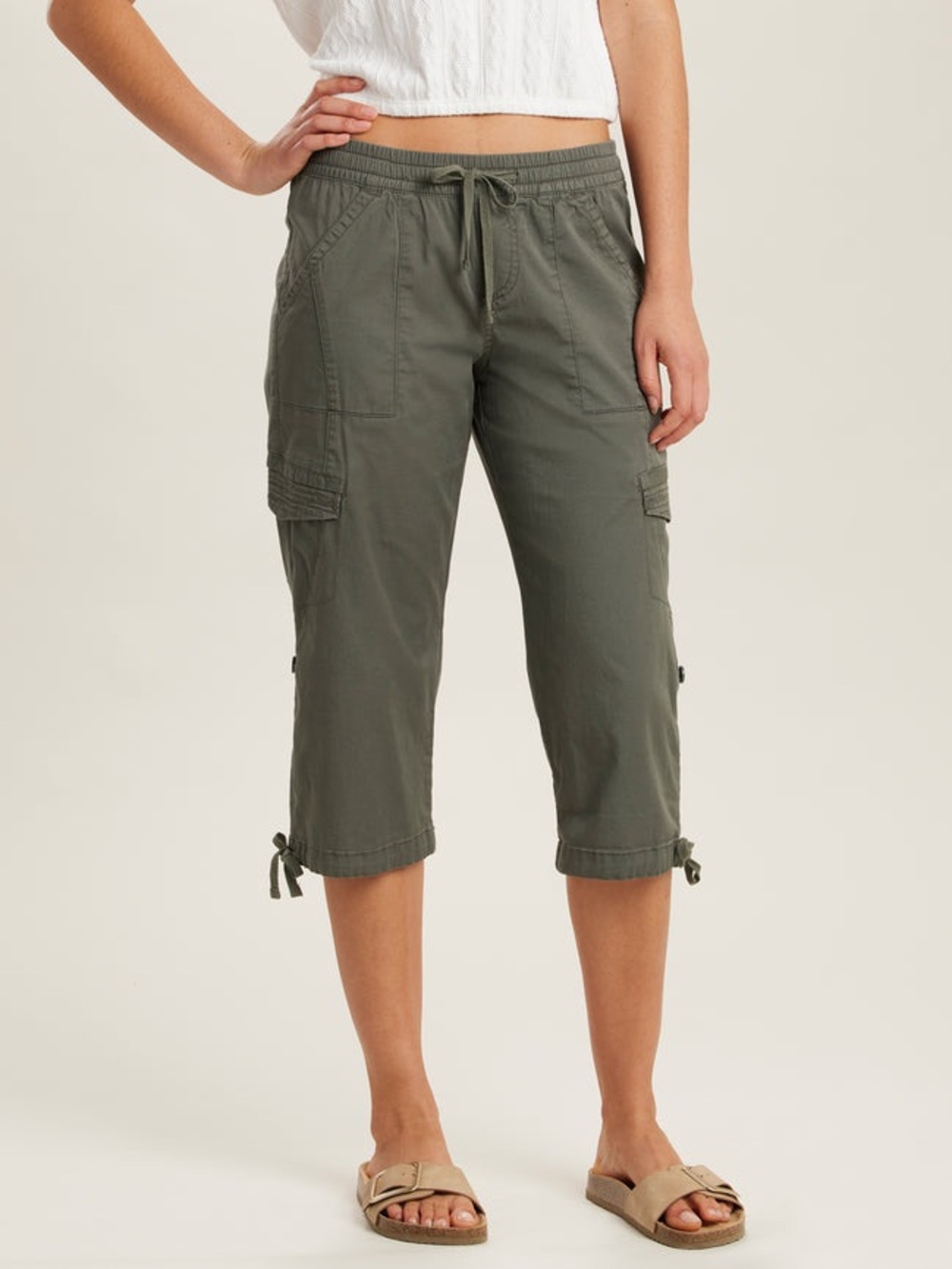 🆕 Supplies by Union Bay Harriet Crop Pants Drawstring Cargo Capris in Olive - Picture 8 of 9
